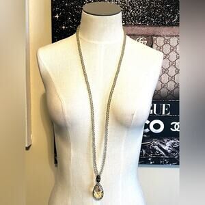 Boutique Boho Handcrafted Clear Crystal Bead Teardrop Pendant Necklace